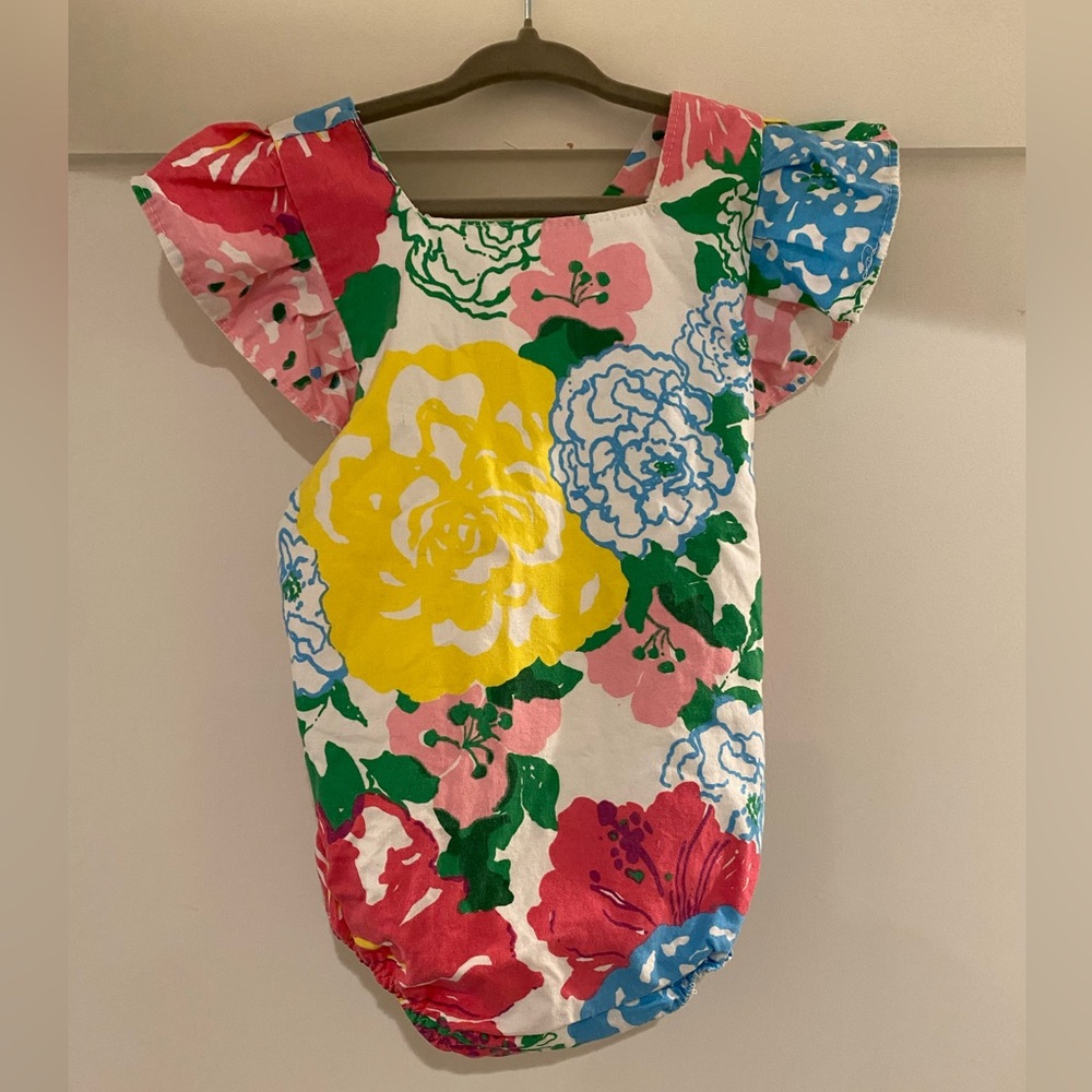 Magnolia Lake childrens clothes Pink Lilly colorful romper - Picture 2 of 6